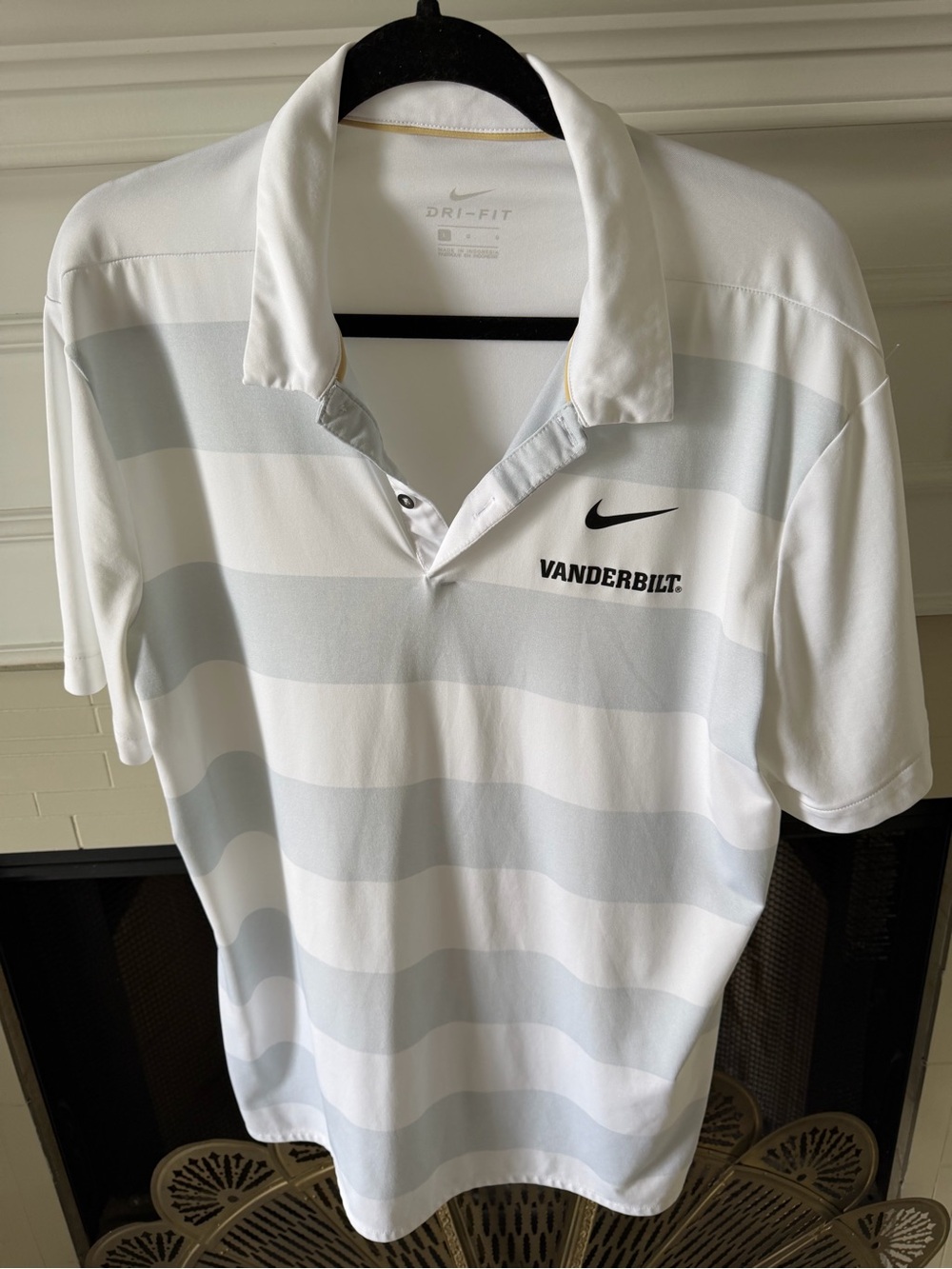 Nike White & Light Gray Striped Dri-FIT Vanderbilt Polo